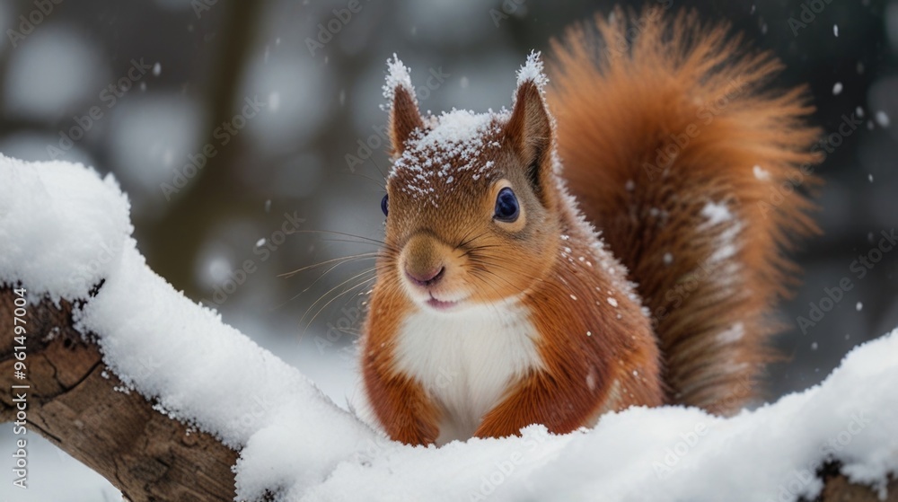 Red squirrel in the snow Red squirrel in the snow