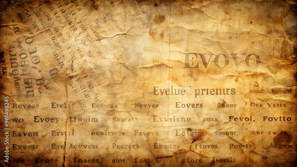 Fototapeta premium Mysterious Ancient Text on Aged Paper Texture An intriguing image of old, weathered paper with cryptic writing and the word 