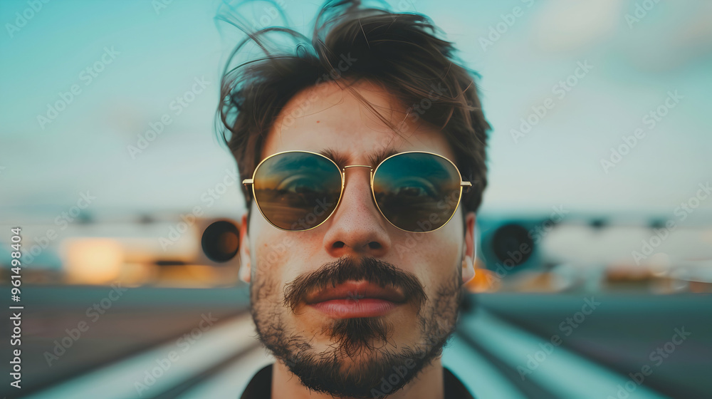 Happy Tourist Boarding Plane The Airport Happy Tourist Boarding Plane The Airport