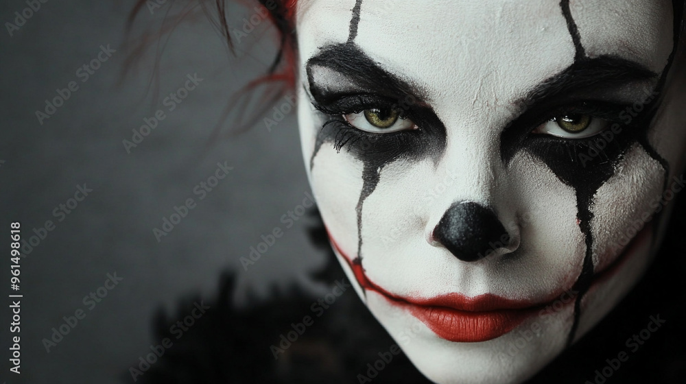 Clown face with dramatic black and red makeup Clown face with dramatic black and red makeup