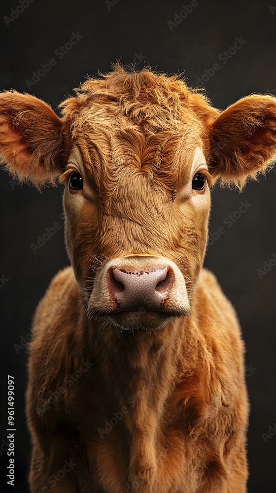 Realistic cow portrait in high resolution with intricate detail and natural lighting photo