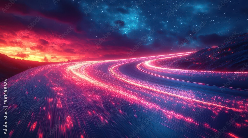 serpentine race track with vibrant tire marks snaking through a neonlit night circuit capturing the essence of highspeed motorsport under a starry sky serpentine race track with vibrant tire marks snaking through a neonlit night circuit capturing the essence of highspeed motorsport under a starry sky
