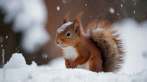 Red squirrel in the snow