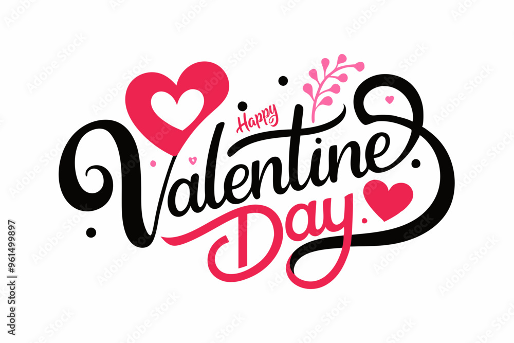 Happy Valentine Day typography silhouette vector art with typography ornament on white background Happy Valentine Day typography silhouette vector art with typography ornament on white background