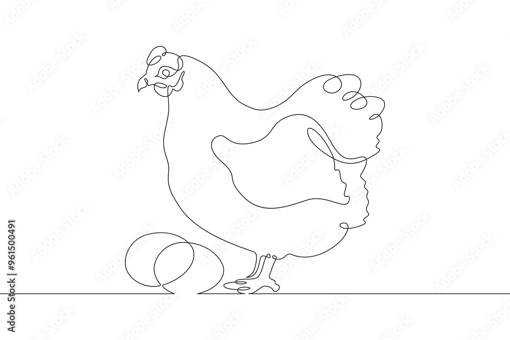 Continuous one line drawing laying hen. Portrait of a hen next to eggs.Chicken. Animals on the farm. One continuous line isolated minimal illustration. Continuous one line drawing laying hen. Portrait of a hen next to eggs.Chicken. Animals on the farm. One continuous line isolated minimal illustration.