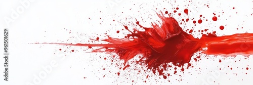 A vibrant red paint splash on a pristine white background. The splash creates a dynamic and energetic pattern, symbolizing passion, energy, and creativity. It can be used for a variety of purposes, fr