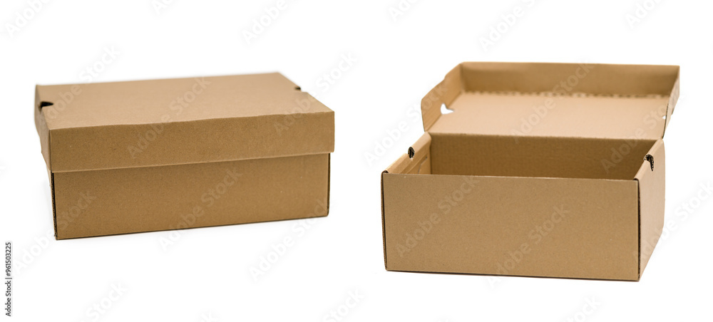Sustainable Brown Packaging Boxes Set on White Background Sustainable Brown Packaging Boxes Set on White Background