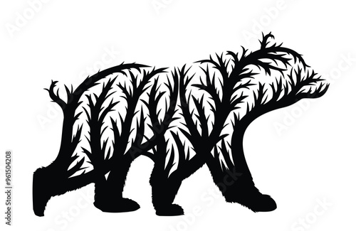 The symbol of the big bear in the autumn forest.

