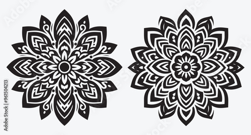 Elegant Floral Mandala Pattern Silhouettes Collection of Abstract Floral Ornaments