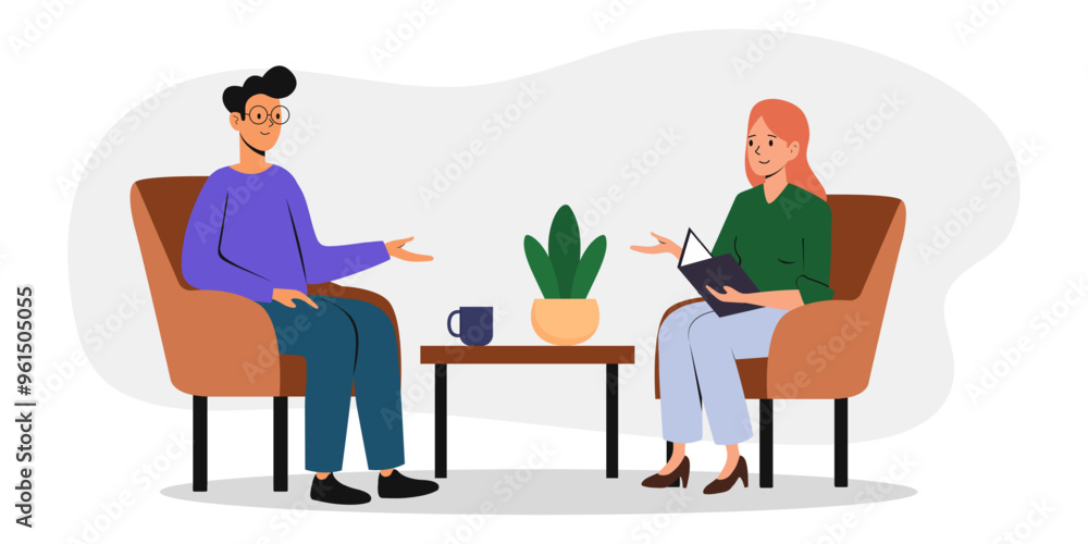 Two business professionals discussing strategy in a modern office environment with graphs Two business professionals discussing strategy in a modern office environment with graphs