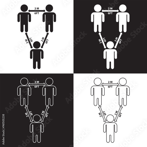 Social distance icon vector. social distancing icon. self quarantine sign. Isolated on black and white background. Vector Illustration. EPS 10