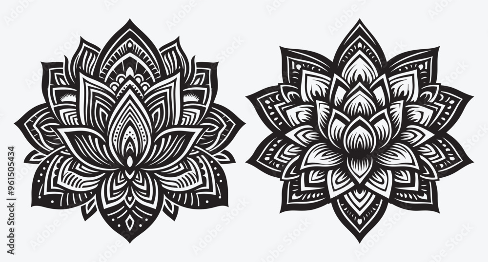 Elegant Floral Mandala Pattern Silhouettes Collection of Abstract Floral Ornaments Elegant Floral Mandala Pattern Silhouettes Collection of Abstract Floral Ornaments