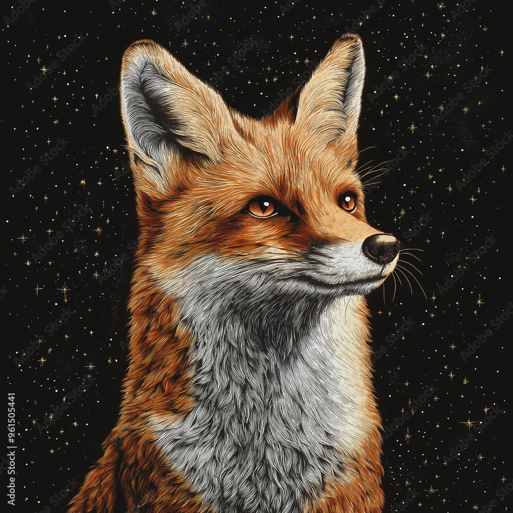 Obraz premium Cartoon fox illustration with stars in background
