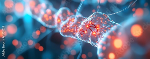 Sarcolemma, muscle cell membrane with action potential flow, electrophysiology, 3D illustration photo