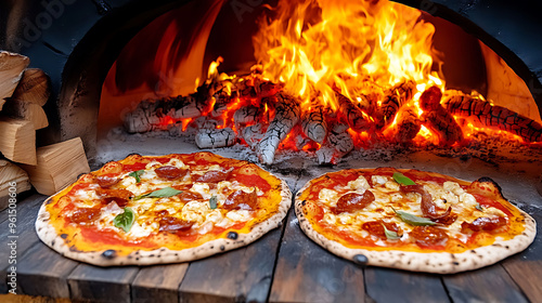 Freshly Baked Pepperoni Pizza in a Wood Fired Oven