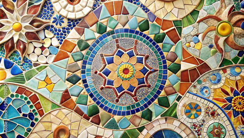 Wallpaper Mural Colorful mosaic tile pattern with floral and geometric designs in vibrant earthy tones Torontodigital.ca