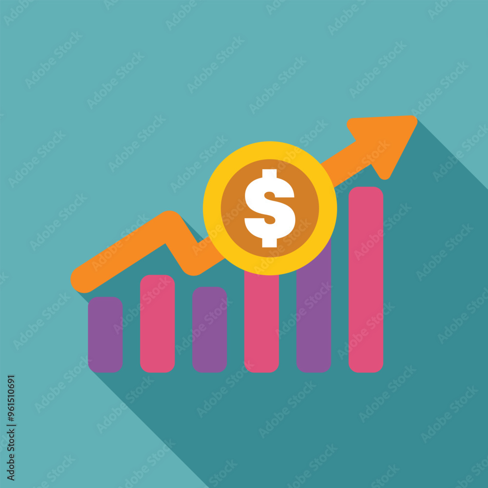 Upward arrow is representing increasing dollar rate with bar chart Upward arrow is representing increasing dollar rate with bar chart