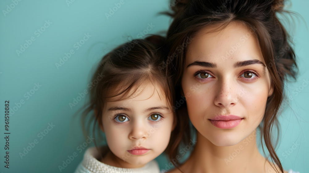 Happy Mother Holding Her Little Daughter Blue Happy Mother Holding Her Little Daughter Blue
