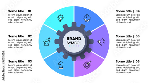 Infographic template. Gear with 6 steps and icons