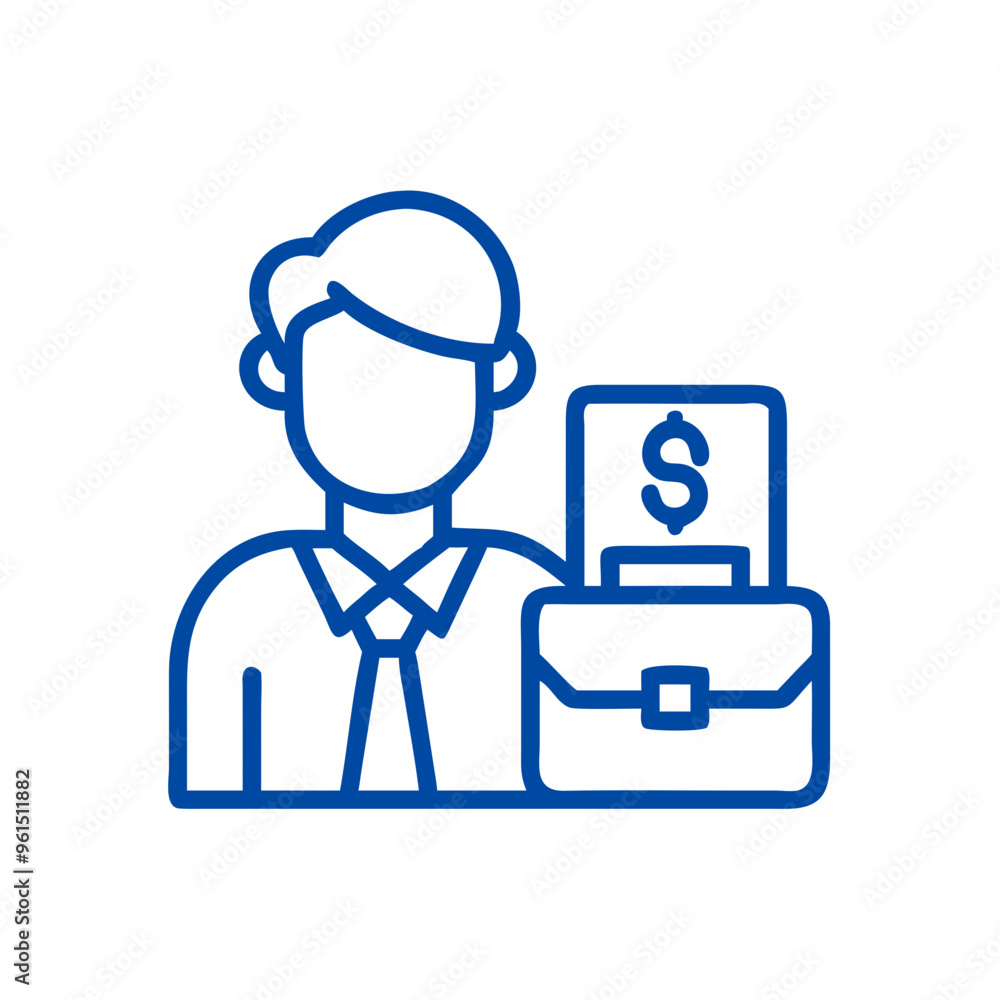 Businessman icon in blue line art with briefcase for finance and corporate services Businessman icon in blue line art with briefcase for finance and corporate services