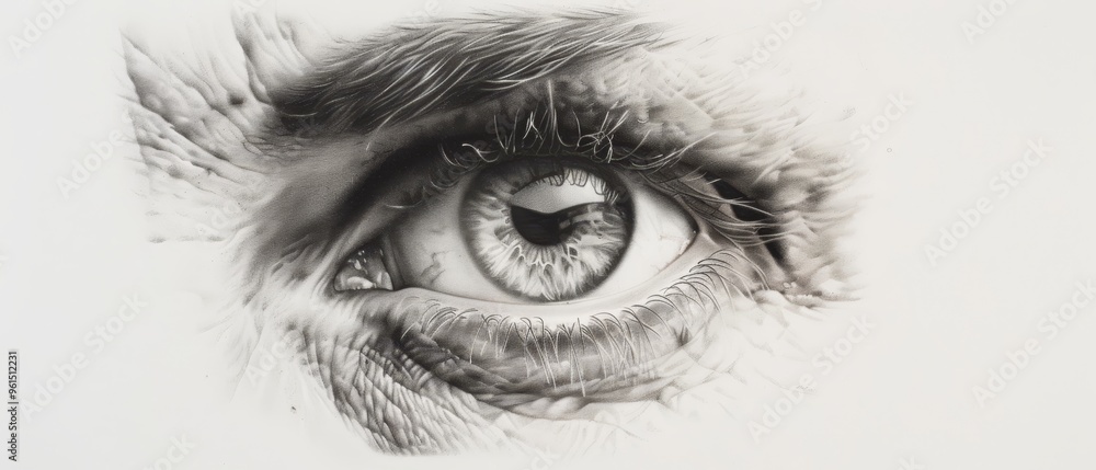 Obraz premium A detailed depiction of a closed eyelid revealing only part of an open iris in a human eye