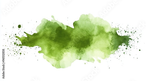 This abstract watercolor background features a vibrant green splash with subtle shades of yellow, creating a unique and dynamic visual. It evokes feelings of nature, growth, and freshness, making it i