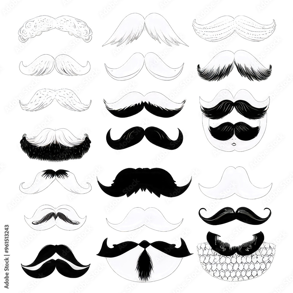 collection of mustaches,set of mustaches