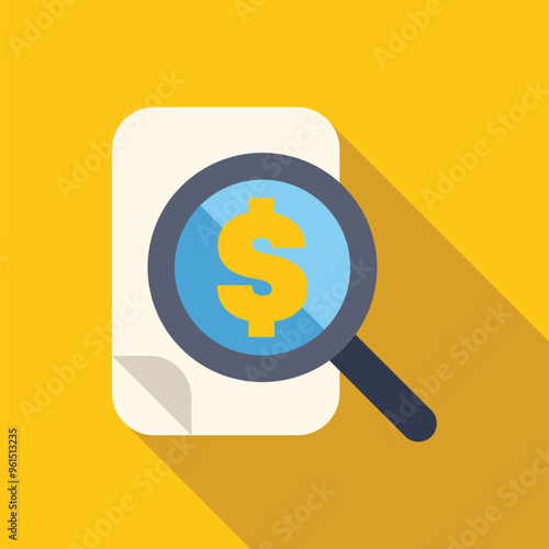 Conceptual illustration of a magnifying glass inspecting a document with a dollar sign, symbolizing financial audit and analysis