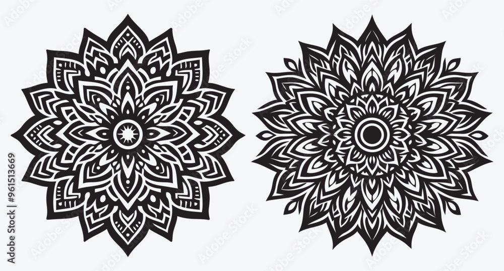 Elegant Floral Mandala Pattern Silhouettes Collection of Abstract Floral Ornaments Elegant Floral Mandala Pattern Silhouettes Collection of Abstract Floral Ornaments