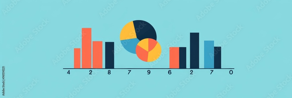 Obraz premium This image showcases a financial report visualized through a pie chart and bar graph. The pie chart represents different segments of a budget or revenue, while the bar graph displays numerical data. T