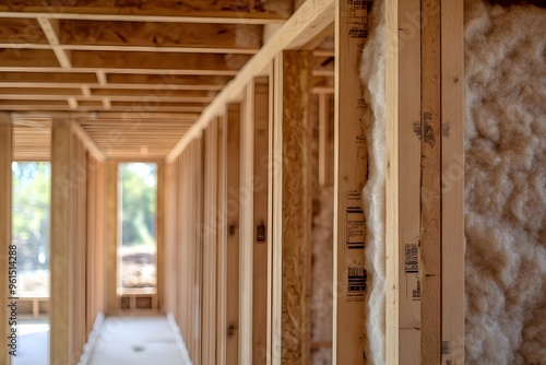 Wooden Framing and Insulation in a New Home Construction