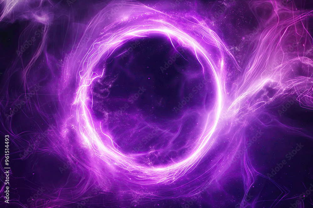A cosmic purple ring with glowing energy and electric sparks, set against a dark, mysterious space background A cosmic purple ring with glowing energy and electric sparks, set against a dark, mysterious space background