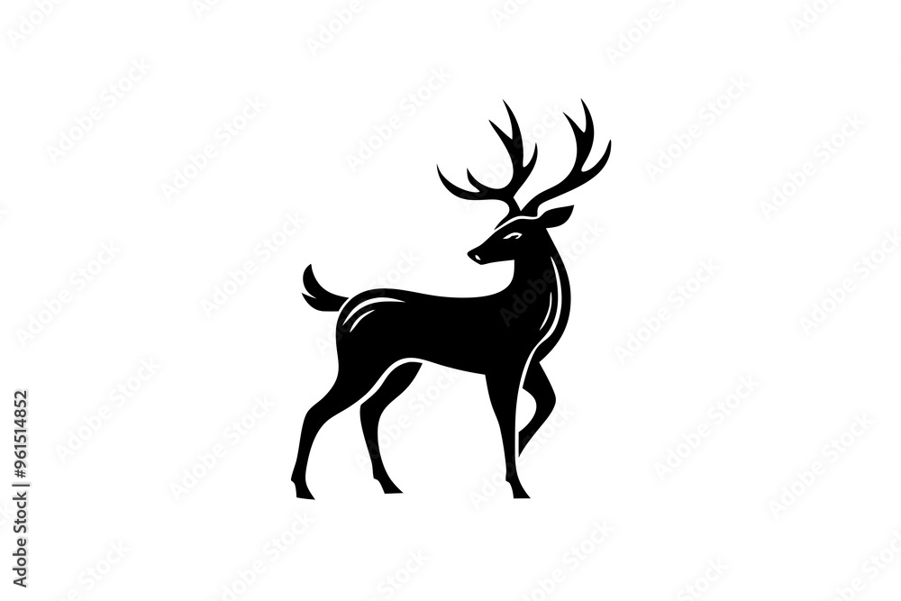 Obraz premium Gold Deer Logo. Simple Vector illustration. Emblem design business template. Classic Deer icon. Nature Wildlife Hunting. Silhouette Head. Stag, Buck, Hart, Reindeer, Mule, Whitetail, Elk, Antler. 