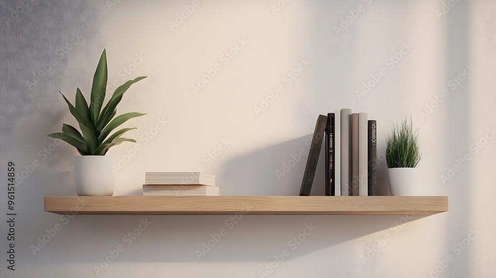 A simple, modern wall shelf with clean lines and minimal decor A simple, modern wall shelf with clean lines and minimal decor