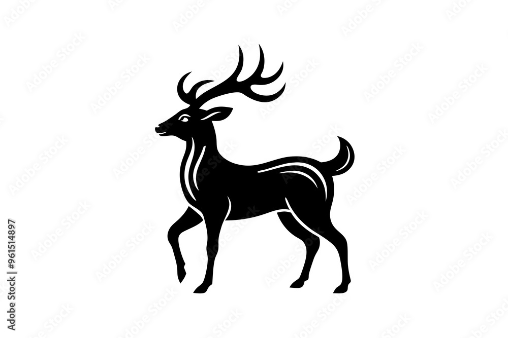 Obraz premium Gold Deer Logo. Simple Vector illustration. Emblem design business template. Classic Deer icon. Nature Wildlife Hunting. Silhouette Head. Stag, Buck, Hart, Reindeer, Mule, Whitetail, Elk, Antler. 