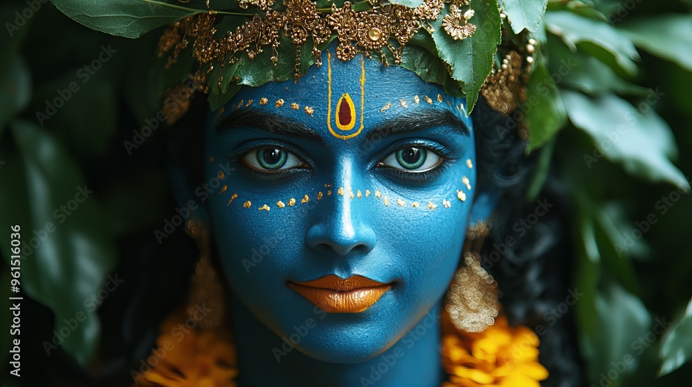 Portrait of the Divine Krishna Face in a Golden Crown Close-Up with Intricate Details and Rich Colors new beautiful stock image illustration AI Portrait of the Divine Krishna Face in a Golden Crown Close-Up with Intricate Details and Rich Colors new beautiful stock image illustration AI