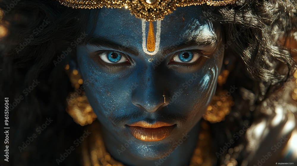 Portrait of the Divine Krishna Face in a Golden Crown Close-Up with Intricate Details and Rich Colors new beautiful stock image illustration AI Portrait of the Divine Krishna Face in a Golden Crown Close-Up with Intricate Details and Rich Colors new beautiful stock image illustration AI