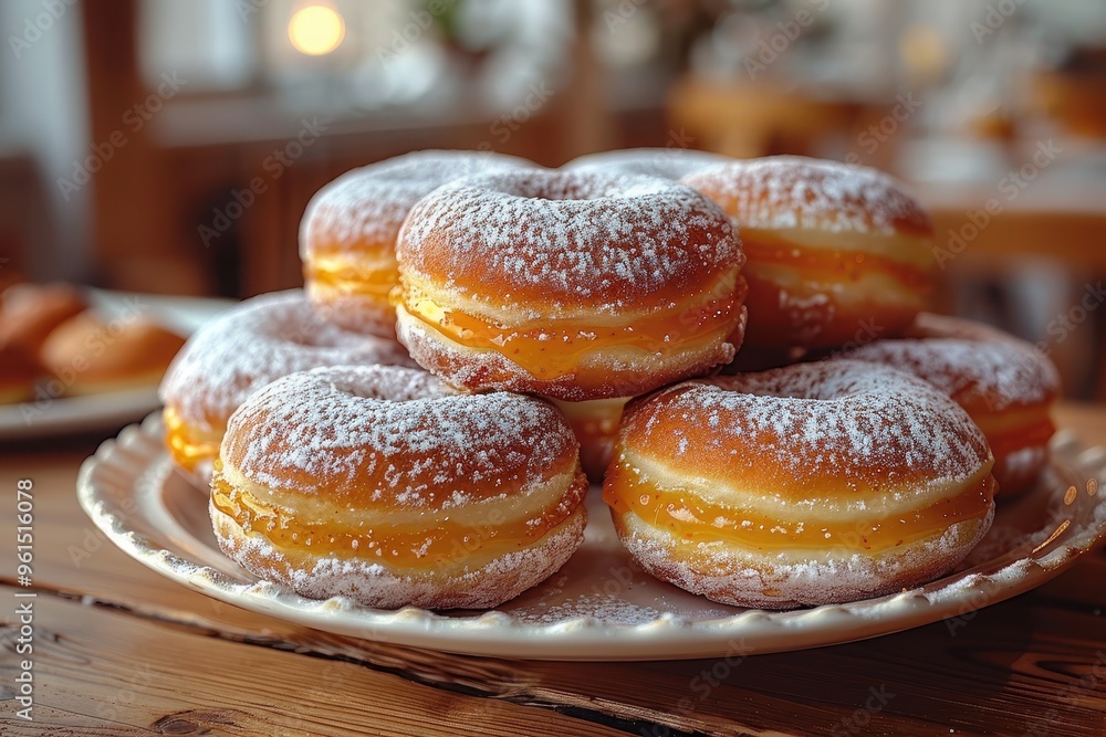 Poland: Paczki Round, deep-fried doughnuts filled with jam or custard, dusted with powdered sugar. Poland: Paczki Round, deep-fried doughnuts filled with jam or custard, dusted with powdered sugar.
