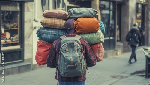 A customer trying to carry too many bags at once.