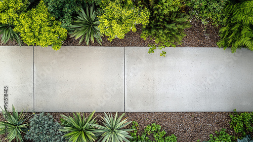of a freshly laid concrete driveway with clean lines, fine texture and barely visible aggregate against a clean background.
