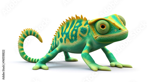 Cute cartoon Chameleon, vibrant and detailed, isolated on a white background.