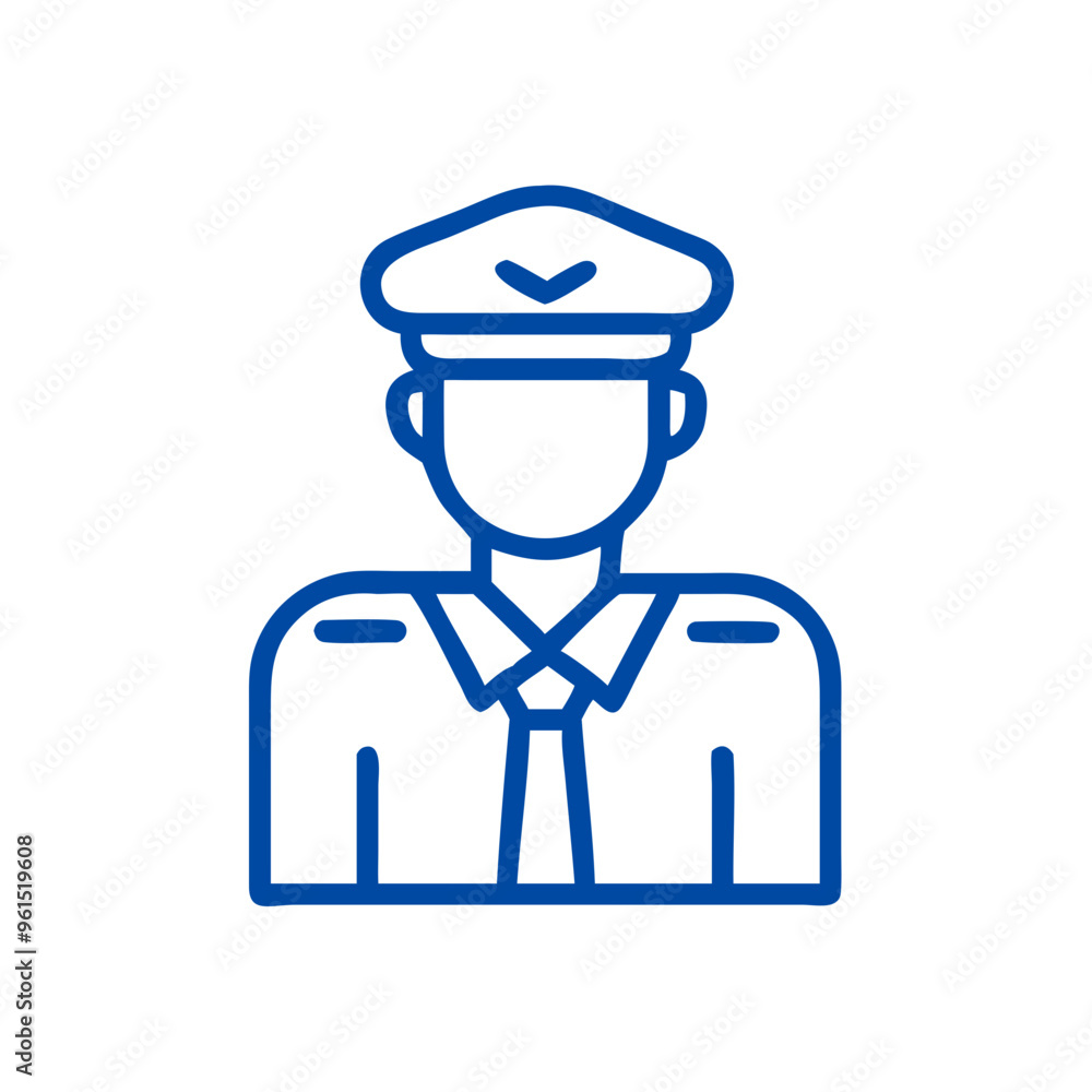 Pilot icon in blue line art for aviation and flight services Pilot icon in blue line art for aviation and flight services
