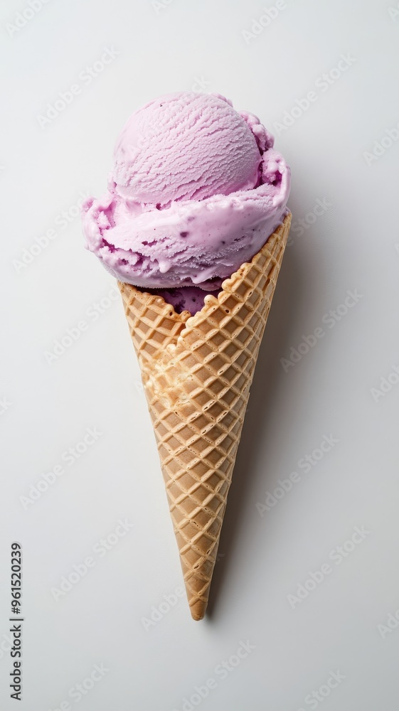 Single black ice cream cone with purple ube ice cream on white background. Single black ice cream cone with purple ube ice cream on white background.