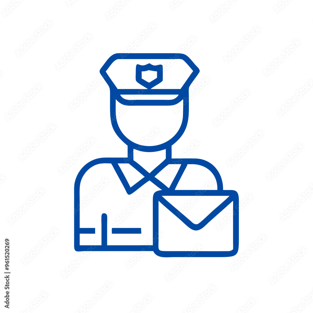 Mail carrier icon in blue line art for postal and delivery services Mail carrier icon in blue line art for postal and delivery services