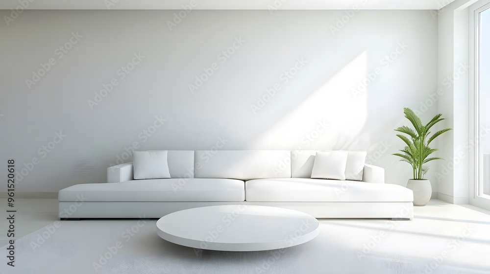 A minimalist living room with a clean, white sofa and a simple coffee table A minimalist living room with a clean, white sofa and a simple coffee table