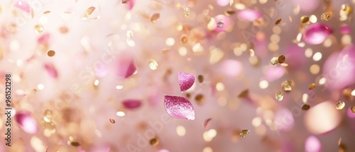 Wallpaper Mural A pink and gold background with glitter and pink flowers Torontodigital.ca