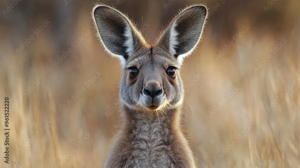 Fototapeta premium Australian Kangaroo Close-up: Detailed Fur Textures and Curious Expression in Outback Wilderness