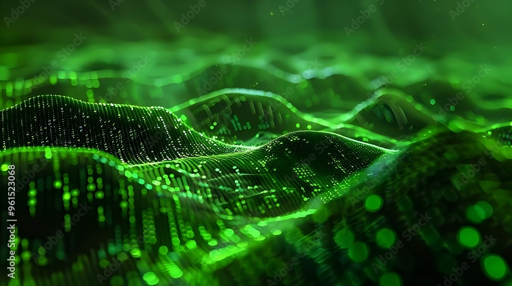 Digital Data Wave on Green Background Digital Data Wave on Green Background