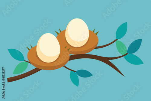 Birds make nests in tree branches and lay eggs
