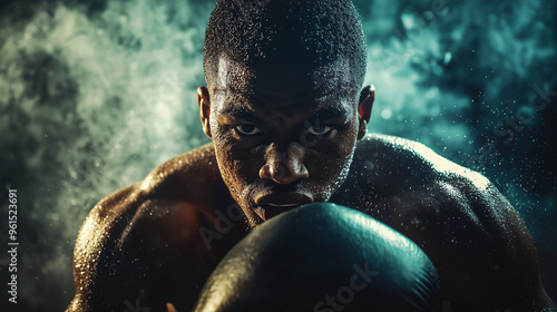 A boxer in the ring, caught...